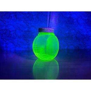 Uranium glass salt shaker with removable metal lid rare Hocking glass